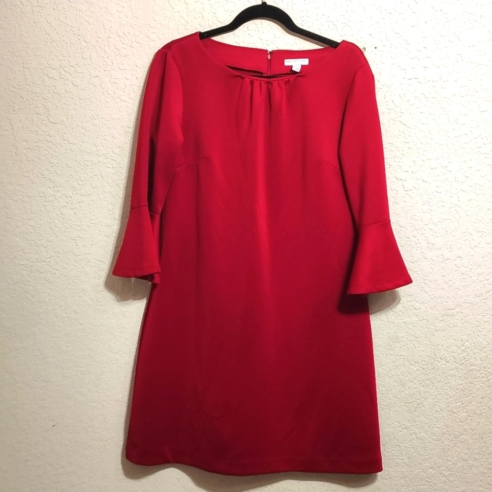 New York & Company Women's Large Red Stretch Zip Up Cocktail Dress Knee Length
